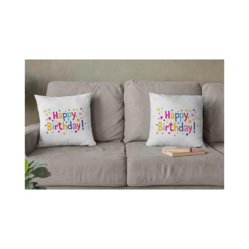 Coussins décoratifs avec motif thermocollant « Happy Birthday » – Lot de 2