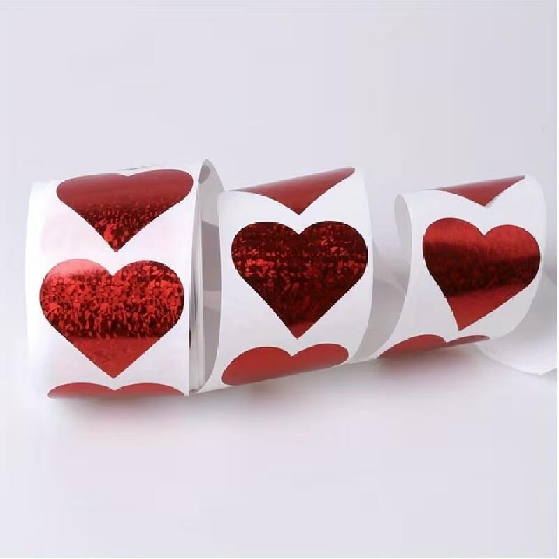 Autocollants cœur rouges pailletés 100 pièces Ø 2,54 cm