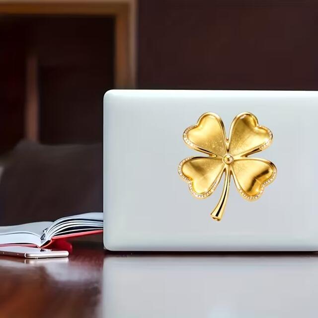 Autocollant trèfle doré 2D plat 16,5 cm