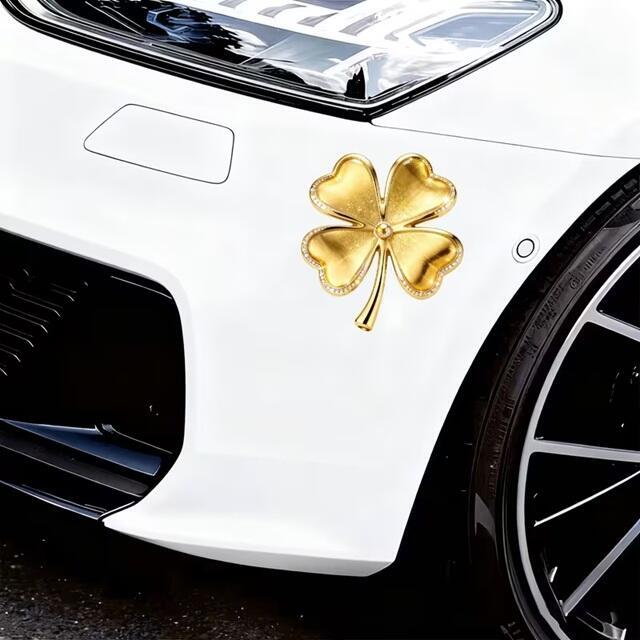 Autocollant trèfle doré 2D plat 16,5 cm