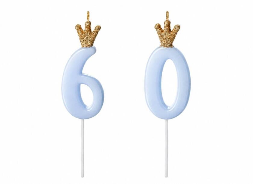 Tortenkerzen Set Zahl 6 & 0 Hellblau Krone