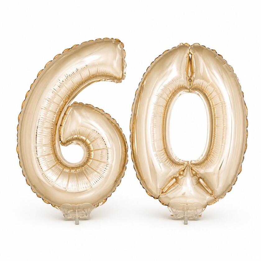 Ballon Set Zahl 60 Champagne auf Stick 6 & 0