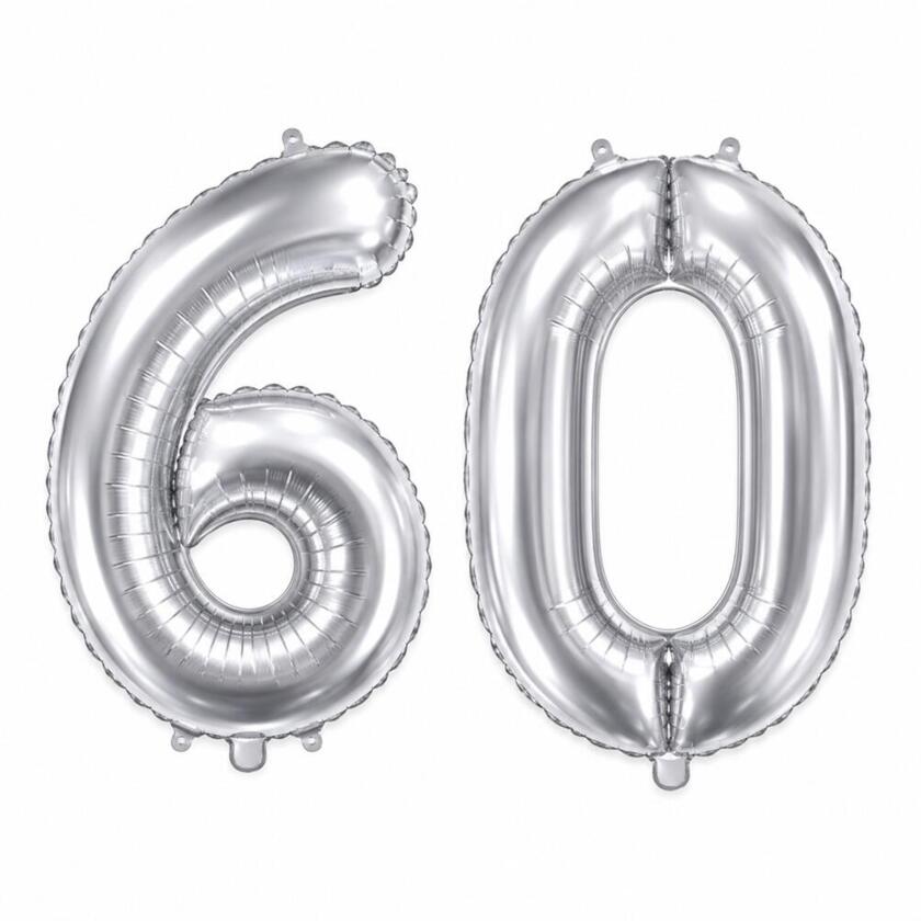 60 Geburtstag Ballons Set 6 & 0 Silber 35cm