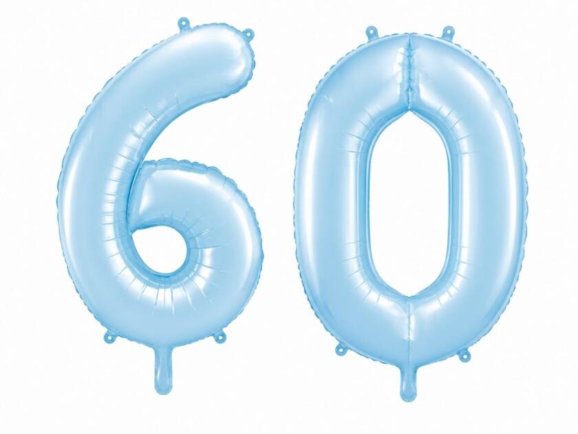 60 Geburtstagsballons Blau 86cm - Set 6 & 0