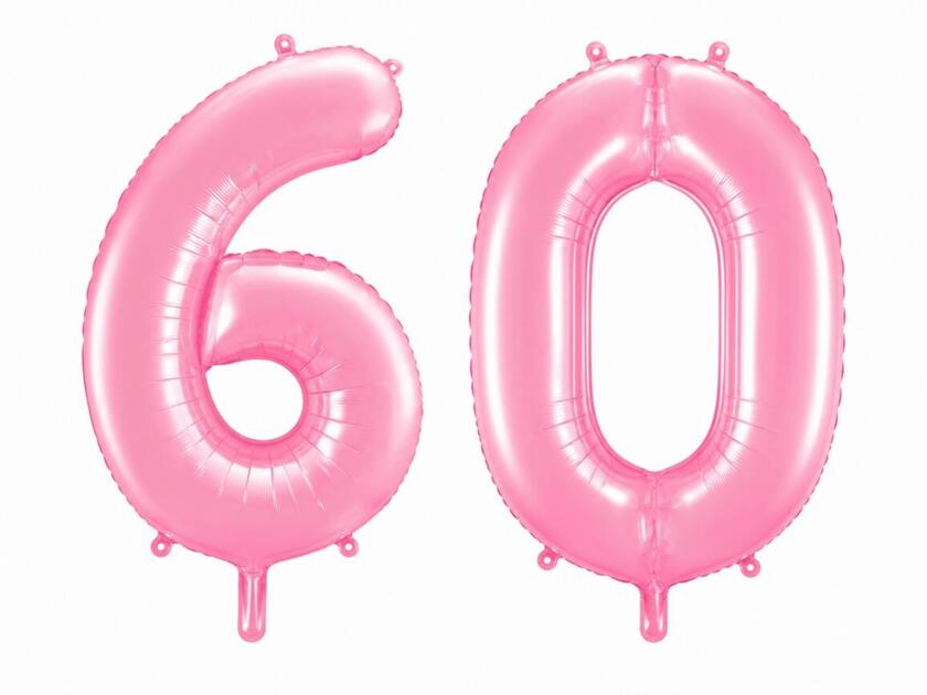 60 Geburtstagsballons Pink 86cm - Set 6 & 0