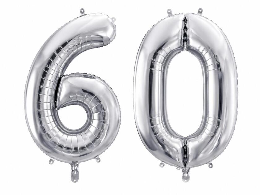 60 Geburtstagsballons Silber 86cm - Set 6 & 0