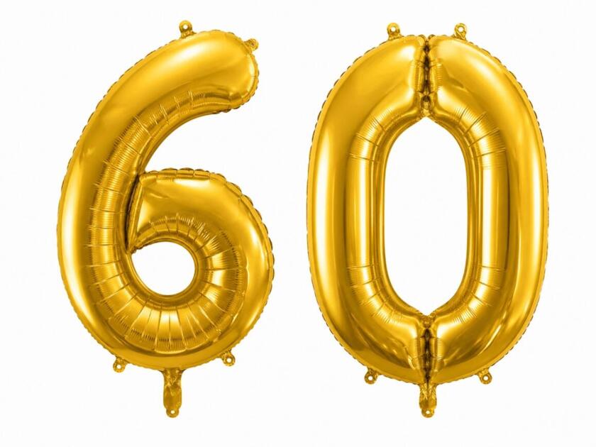 60 Geburtstagsballons Gold 86cm - Set 6 & 0