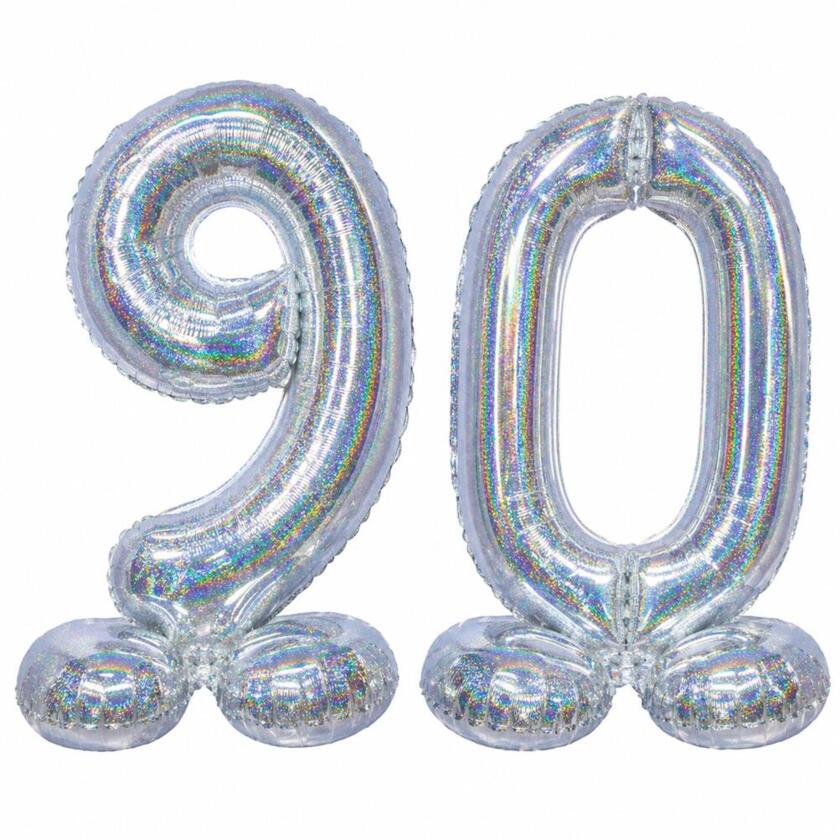 90 Geburtstag Ballon Set 9 & 0 Stehende Silber