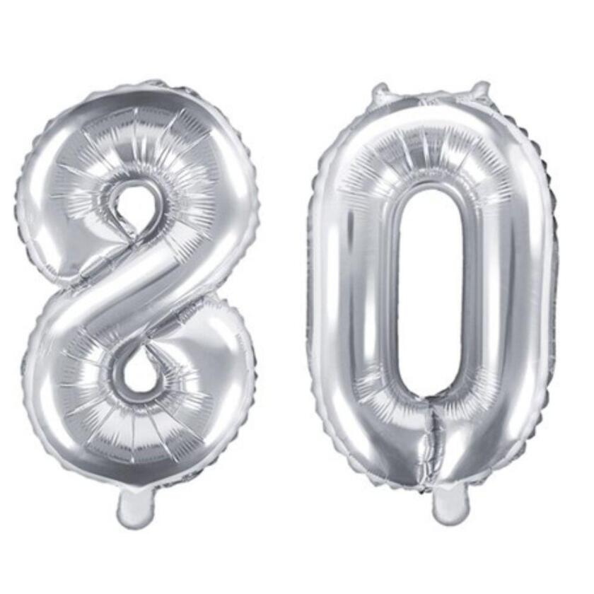 Zahlenballon Set 80 Silber 35cm