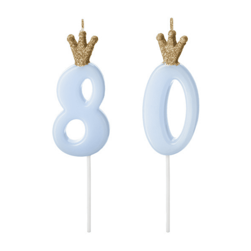 80 Geburtstag Geburtstagskerzen Blau Krone