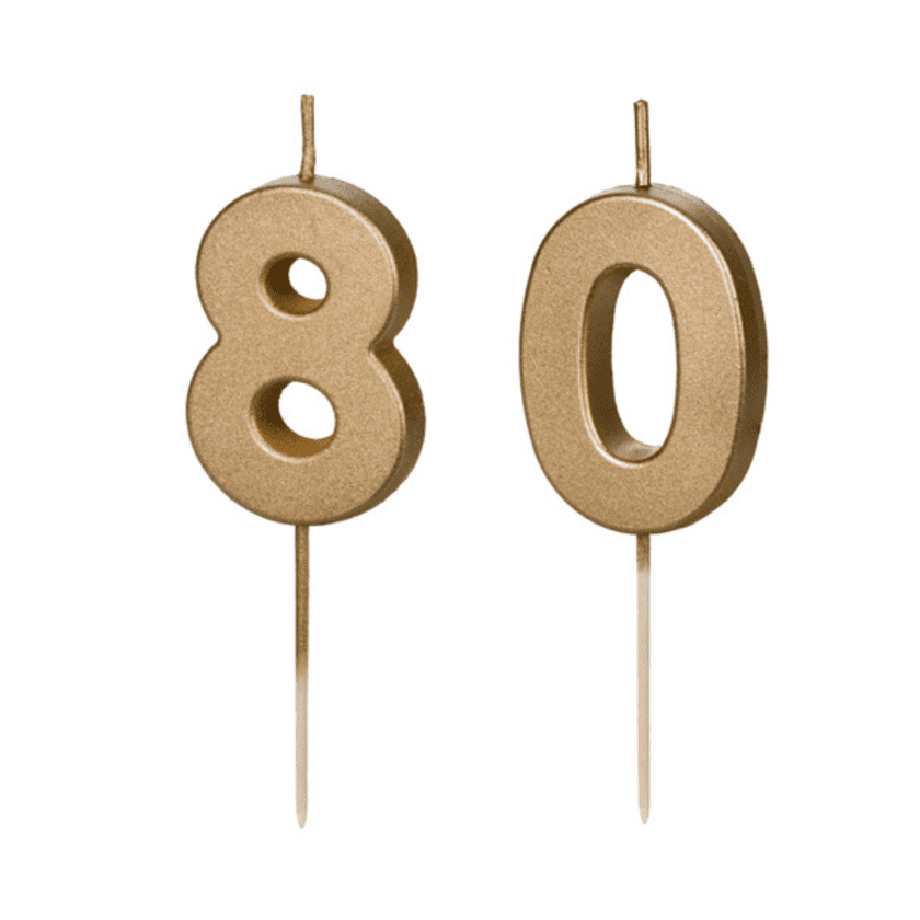 80 Jahre Tortenkerzen Gold Set 8 & 0