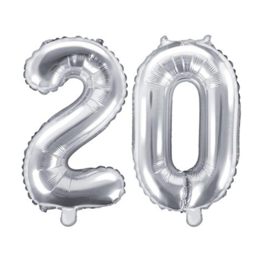 Ballon Set Zahl 20 Silber 35cm