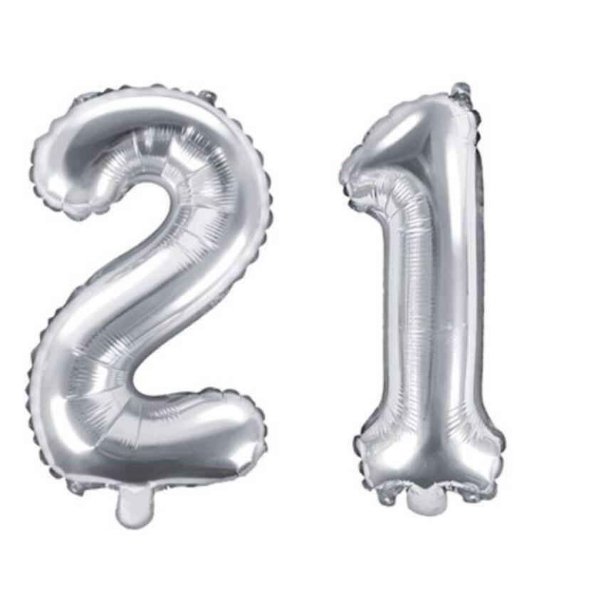 Ballon Set Zahl 21 Silber 35cm