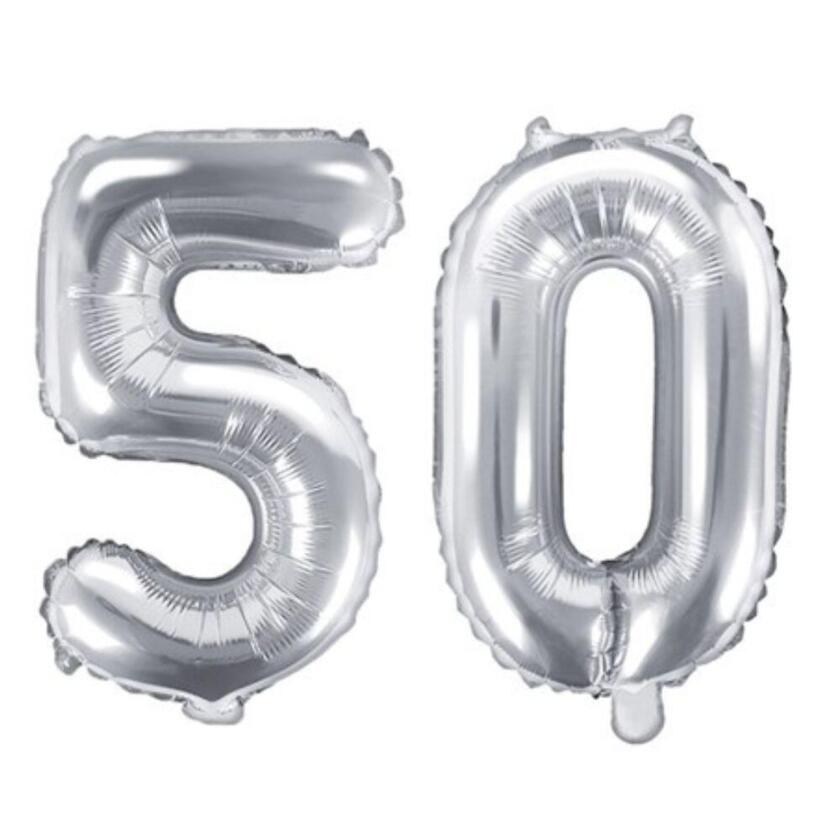 Zahlenballons 50 Silber - Set 5 & 0 35cm