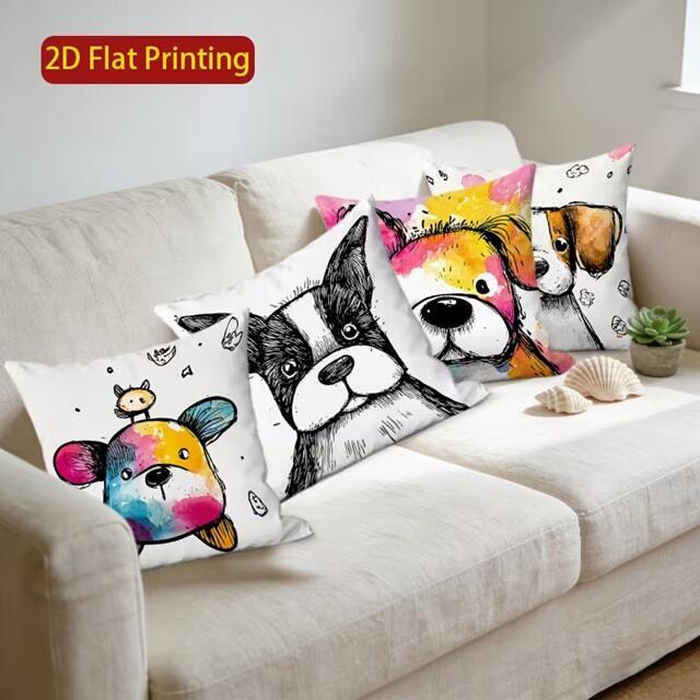 4er-Set Kissenbezüge mit niedlichen Hunde-Motiven