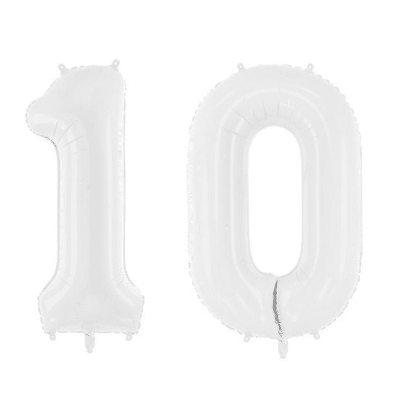 Geburtstagsballon 10 – Ballon Set 1 & 0 Weiss 86 cm