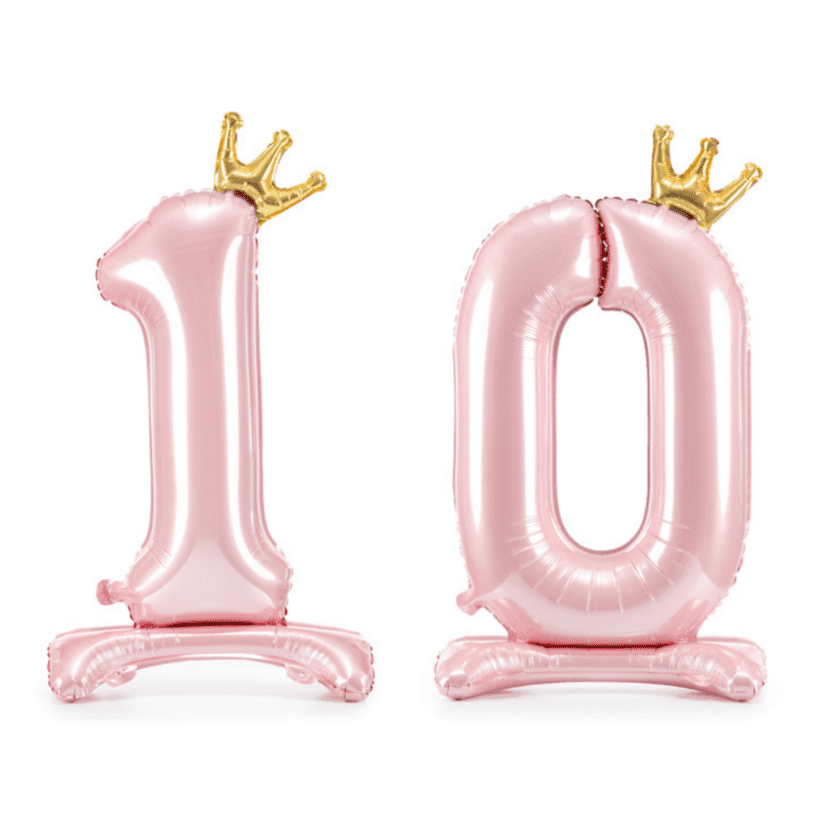 Stehender Geburtstagsballon 10 Pink mit Krone