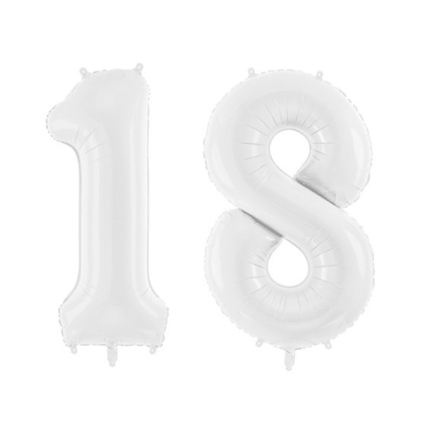 Geburtstagsballon 18 – Ballon Set 1 & 8 Weiss 86 cm