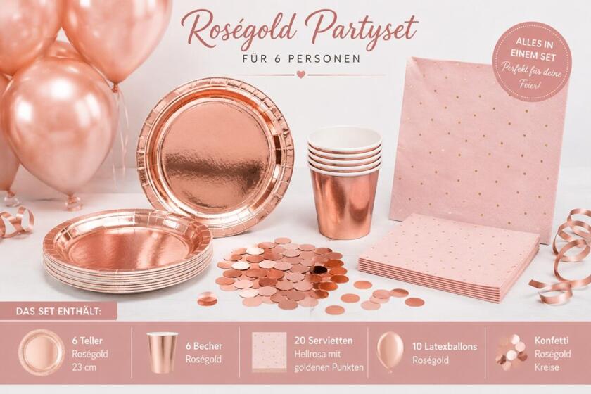 Roségold Partyset für 6 Personen