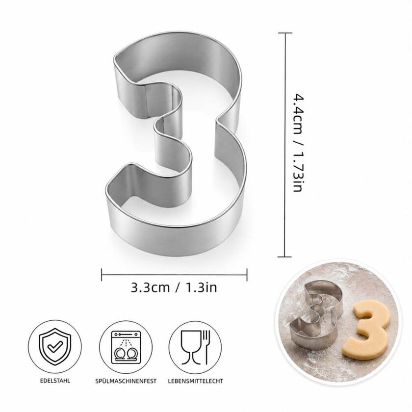 Emporte-pièce Chiffre 3 – Acier inoxydable 4 cm
