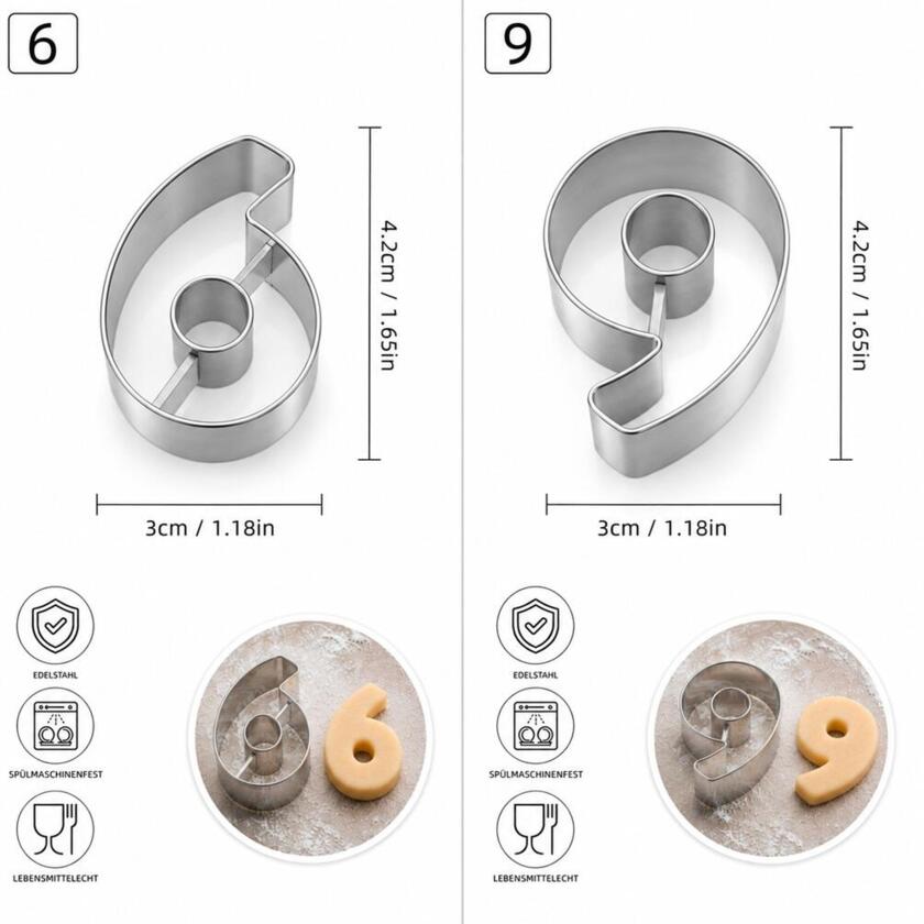 Emporte-pièce Chiffre 6 & 9 – Acier inoxydable 4 cm