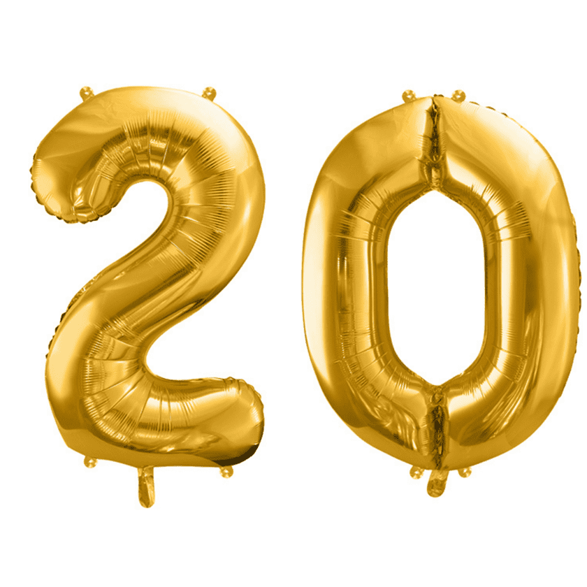 Geburtstagsballon 20 – Ballon Set 2 & 0 Gold 86 cm