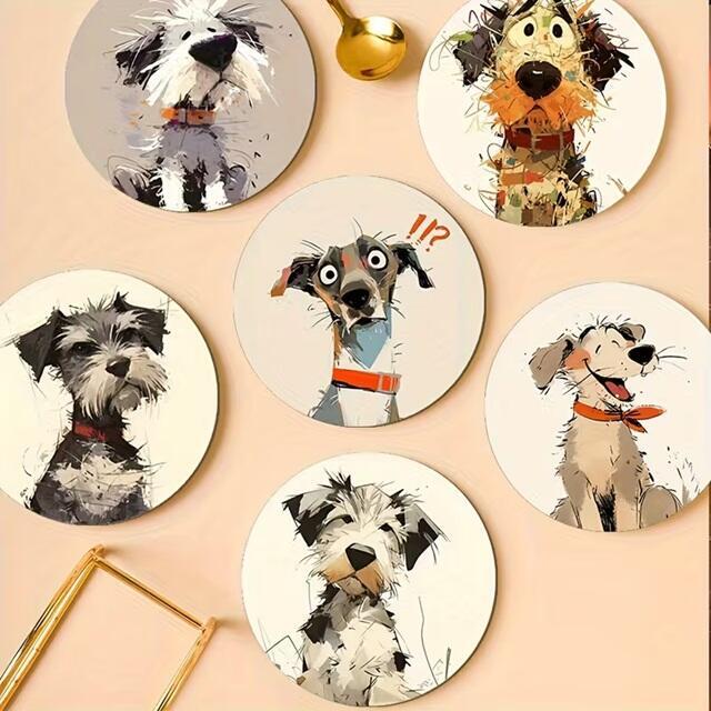 6 dessous de verre en bois avec motifs de chiens