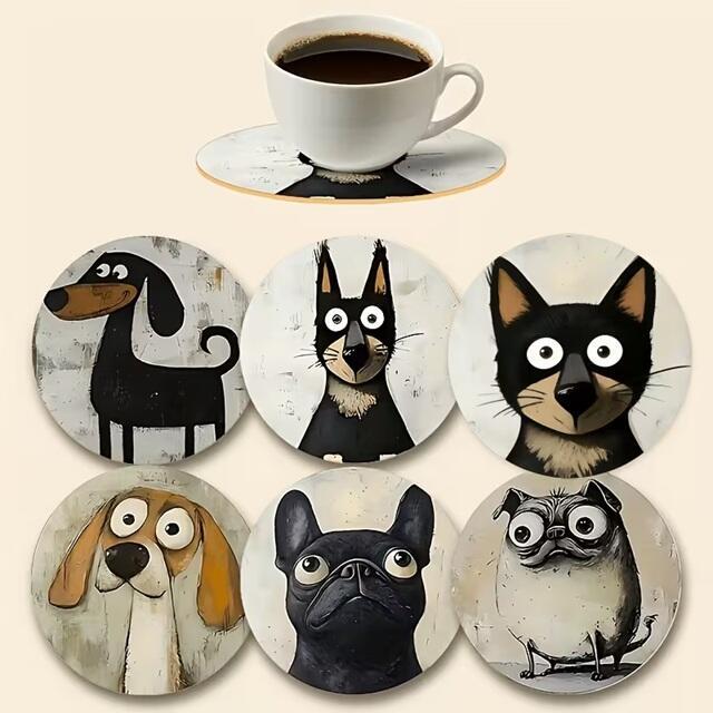 6 dessous de verre en bois avec motifs de chiens