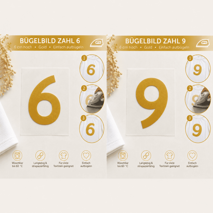 Bügelbild Zahl 6 & 9 Gold 6cm