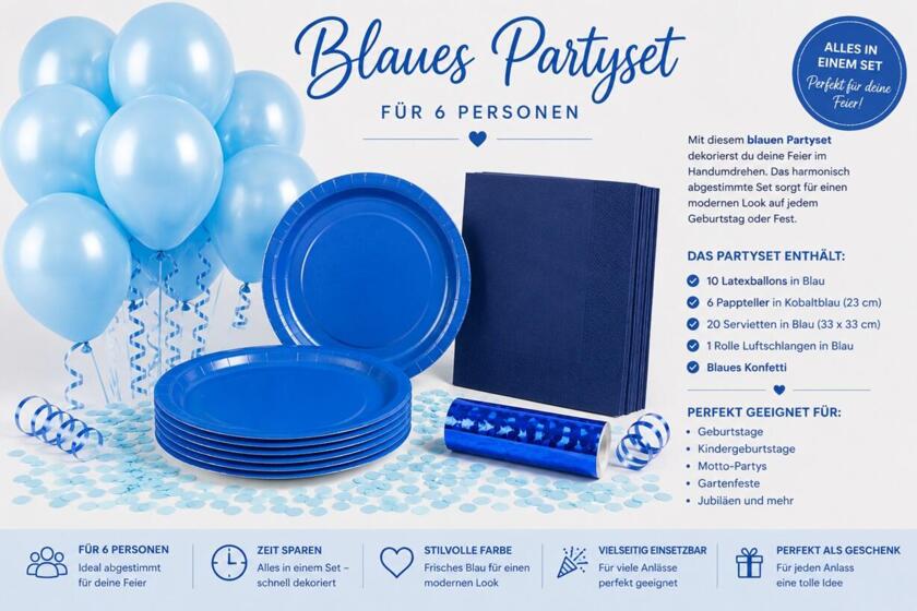 Blaues Partyset für 6 Personen