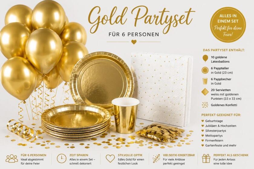 Gold Partyset für 6 Personen