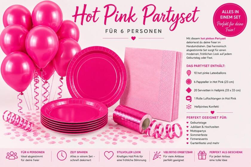 Hot Pinkes Partyset für 6 Personen