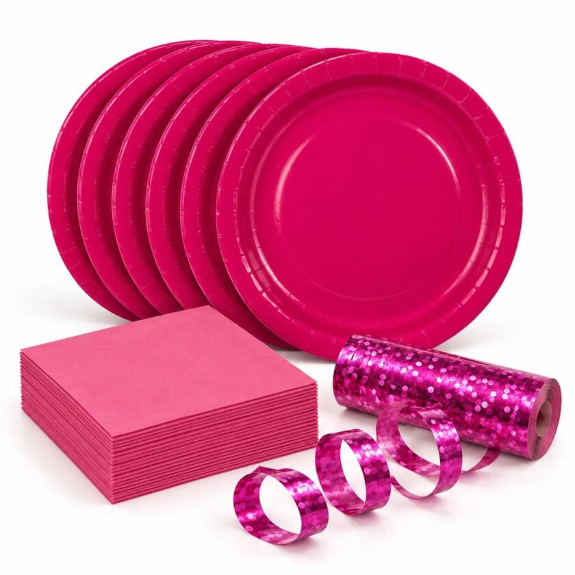 Set de fête rose vif pour 6 personnes