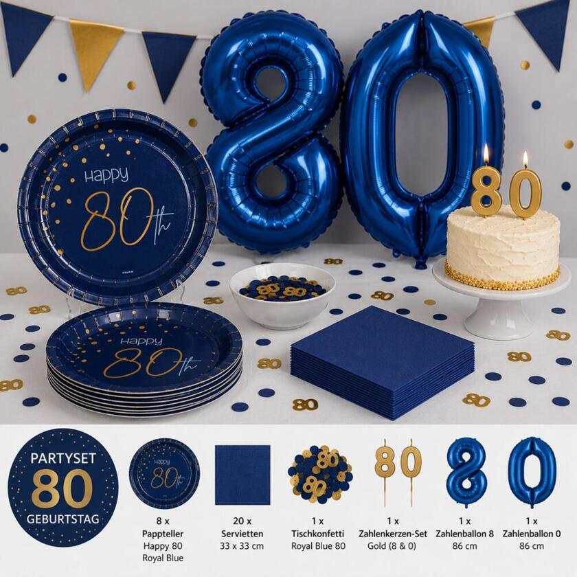Partyset 80. Geburtstag Royal Blau