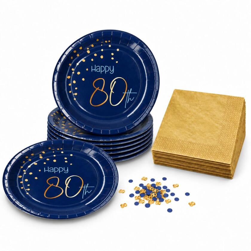 Set de déco de table 80e anniversaire – Bleu royal & or