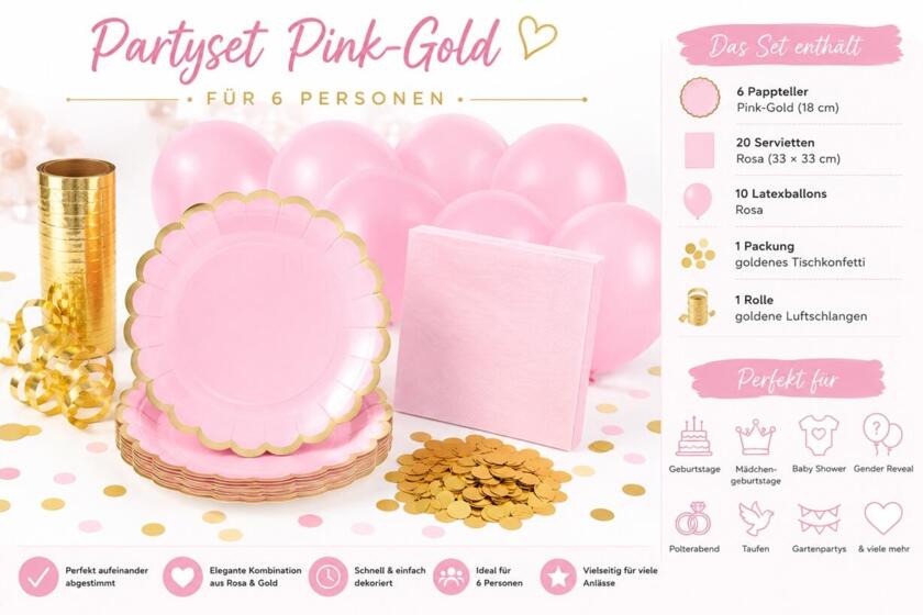 Partyset Pink-Gold für 6 Personen