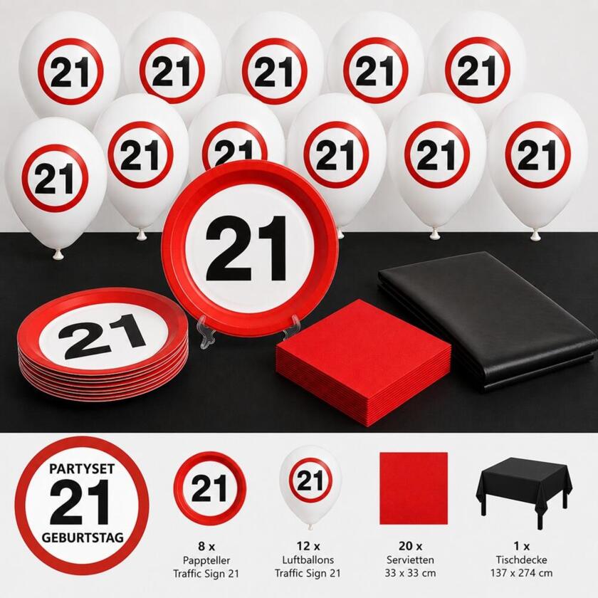 Partyset 21. Geburtstag Traffic Sign