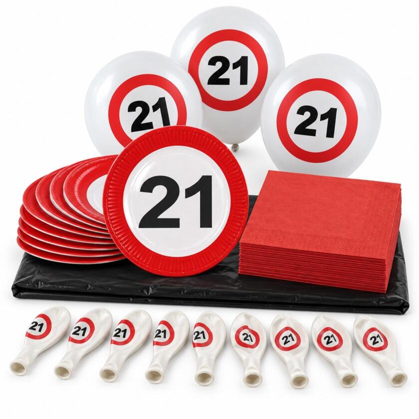 Deko-Set 21. Geburtstag – Teller, Ballons & Servietten