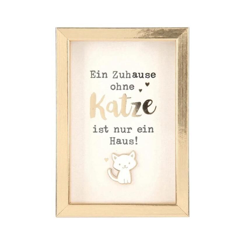 Kleines Katzenbild mit Spruch goldfarbener Rahmen zum Aufstellen
