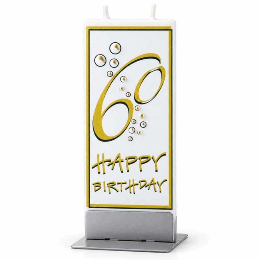 FLATYZ Bougie plate 60e anniversaire Happy Birthday or-blanc