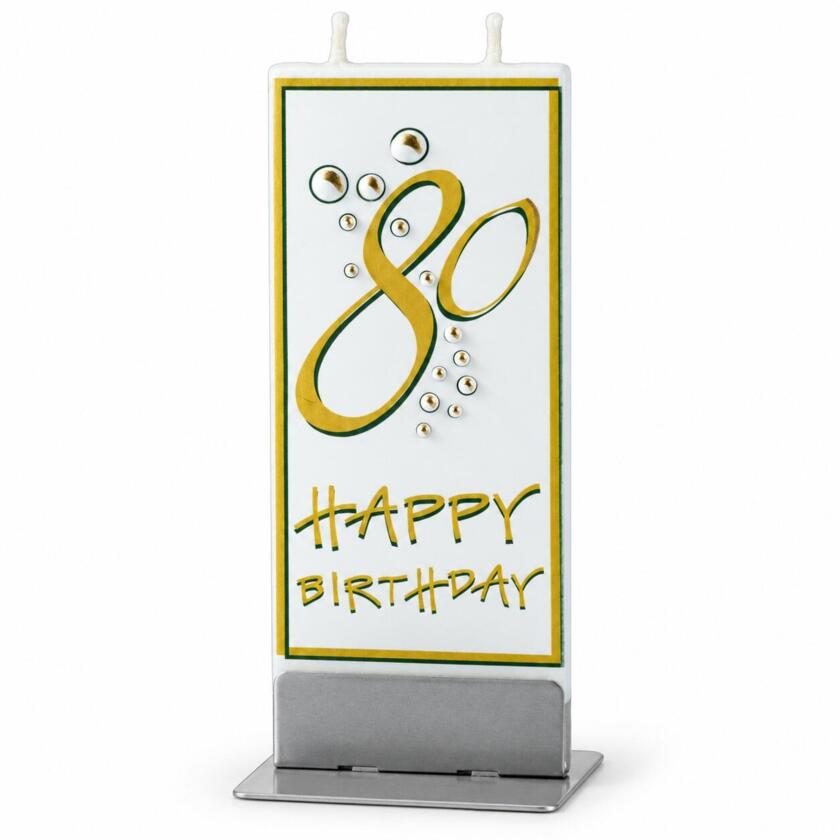 FLATYZ Bougie plate 80e anniversaire Happy Birthday or-blanc