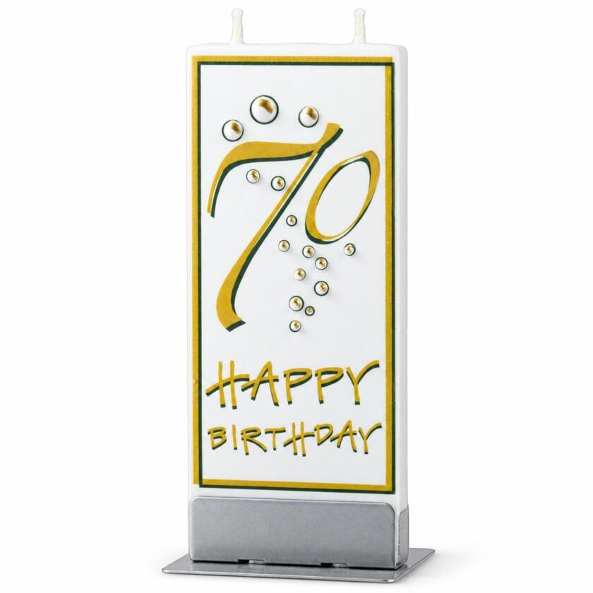 FLATYZ Bougie plate 70e anniversaire Happy Birthday or-blanc