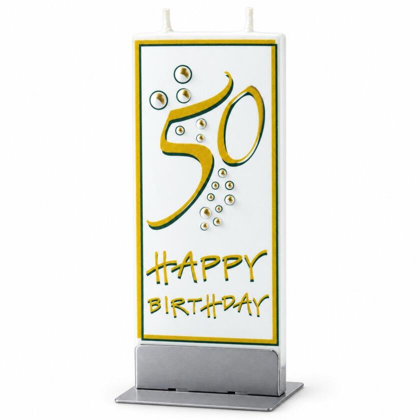 FLATYZ Bougie plate 50e anniversaire Happy Birthday or-blanc