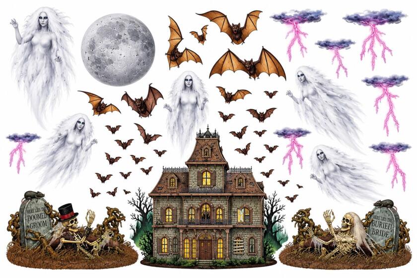 Halloween Wanddeko Set – Spukhaus, Geister & Friedhof