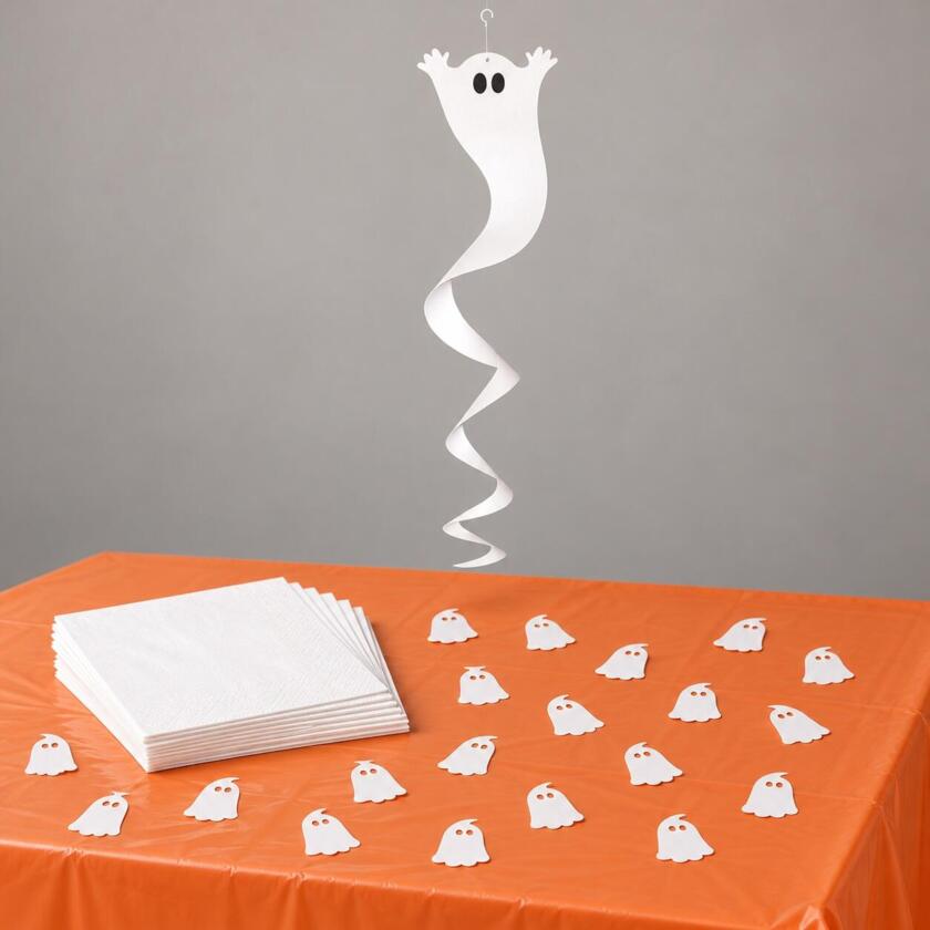 Set de décoration Halloween Petite fête des fantômes – orange & blanc