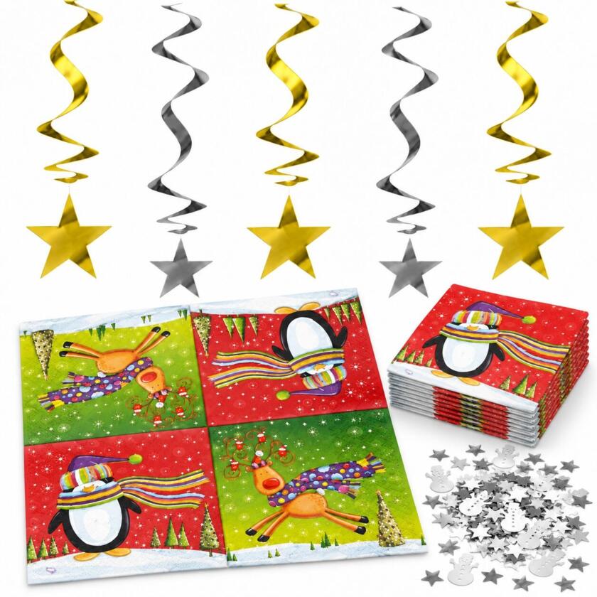 Décoration de table argent pour 6 personnes – assiettes, gobelets, serviettes & déco à parsemer
