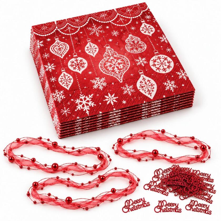 Weihnachtsdeko Set – Weihnachtstisch Rot-Weiss