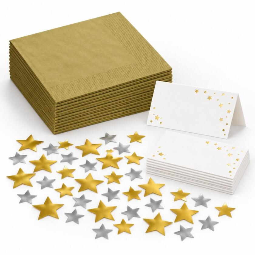 Tischdeko Set mit Gold und Sternen