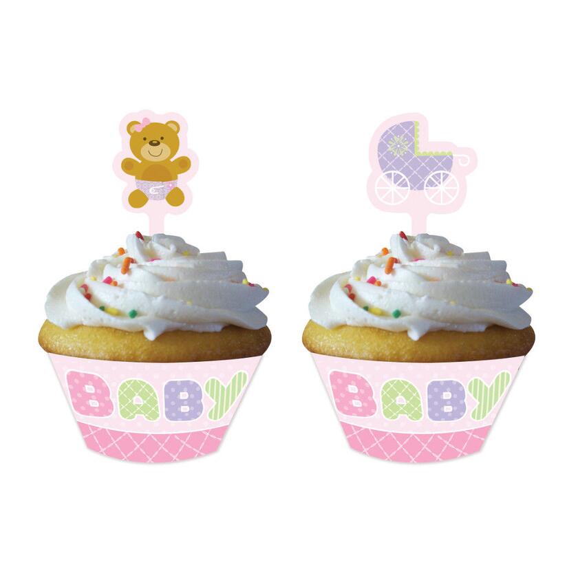 Cupcake-Muffin Förmchen mit Picker "Teddy Wägelchen" Rosa