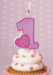 Bougies gâteau 1er anniversaire rose
